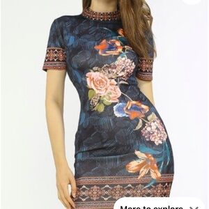 Floral stretchy open back dress size L